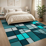 Blue and Teal Geometric Modern Teal Blue Geometric Abstract Area Rug