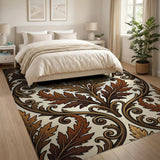 Ornate Golden Leaf Baroque Area Rug