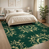 Emerald Green Gold Ornate Floral Area Rug