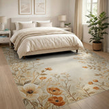 Beige Poppy Anemone Floral Area Rug