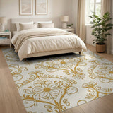 Luxurious Gold Floral Damask Area Rug