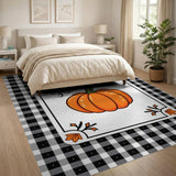 Hello Pumpkin Black Check Gingham Area Rug