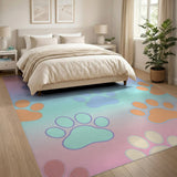 Kids Cartoon Pastel Paw Print Kids Area Rug