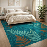 Teal Fern Leaf Area Rug
