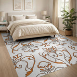 Orange Ornate Floral Scroll Area Rug