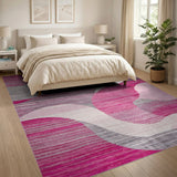 Pink and Grey Abstract Wave Area Rug