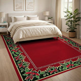 Festive Holly Berry Border Red Area Rug