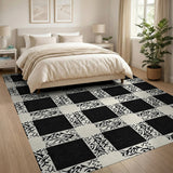Black White Vine Grid Area Rug