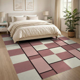 Modern Pink Geometric Grid Area Rug