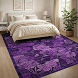 Purple Floral Leaves Area Rug