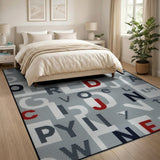 Modern Grey Alphabet Typography Area Rug