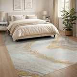 Gold Veined Beige Marble Abstract Area Rug