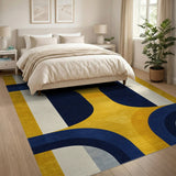 Yellow Navy Geometric Arch Area Rug
