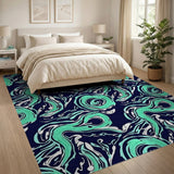 Teal Swirl Navy Abstract Area Rug