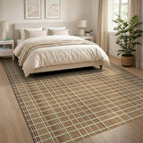 Beige Woven Grid Geometric Modern Area Rug