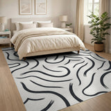 Black and White Abstract Black Brush Stroke Area Rug