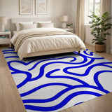 Blue and Teal Blue Wavy Abstract Area Rug