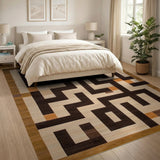 Geometric Maze Brown Area Rug
