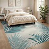 Blue and Teal Palm Frond Coastal Area Rug