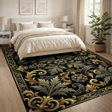 Black Gold Baroque Ornate Area Rug