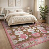 Adorable Pink Bunny Easter Kids Cartoon Rug