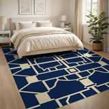 Navy Blue Cream Lattice Geometric Area Rug