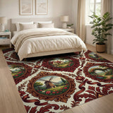 Ornate Red Frame Windmill Cottage Area Rug