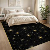 Gold and Silver Gold Stars on Black Area Rug