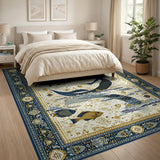 Navy Mermaid Golden Fish Persian Area Rug