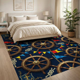 Nautical Ship Wheels Flags Area Rug