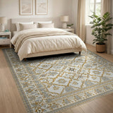 Cream Persian Area Rug with Gold Grey Motifs