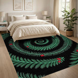 Swirling Green Fern Red Berry Area Rug