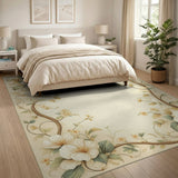 Elegant Floral Vine Border Area Rug in Beige