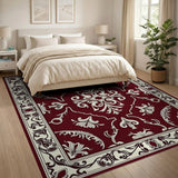 Red Elegant Red Ornate Floral Area Rug