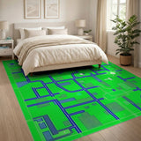 Vibrant Green Geometric Grid Green Area Rug