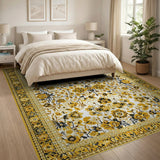 Opulent Gold Black Floral Persian Rug