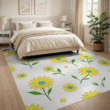 Playful Sunflower Cartoon Girl Yellow Area Rug