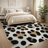 Leopard Print Shag Area Rug Black Tan Cream