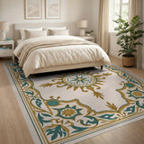 Teal Gold Persian Medallion Area Rug