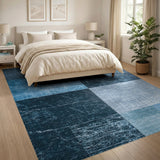 Distressed Blue Patchwork Area Rug