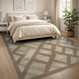 Beige and Neutral Beige Geometric Diamond Lattice Area Rug