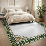 Ornate Green Gold Persian Border Rug
