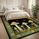 Whimsical Yellow Mushrooms Butterflies Area Rug