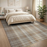 Distressed Brown Tan Plaid Area Rug