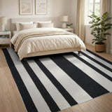 Bold Striped Woven Black and White Bold Black White Striped Woven Area Rug