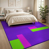 Vibrant Purple Geometric Rug with Pink Green Blocks