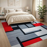 Geometric Modern Multi-color and Patterns Bold Red Geometric Abstract Area Rug