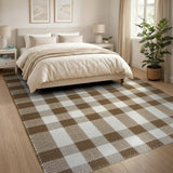 Rustic Brown Tan Checkered Woven Area Rug