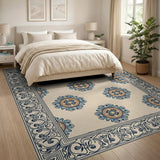 Blue Mandala Persian Area Rug with Ornate Border