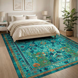 Geometric Teal Southwestern Geometric Area Rug